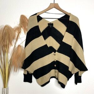 Lumière Black and beige button up deep v-neck sweater Size Small